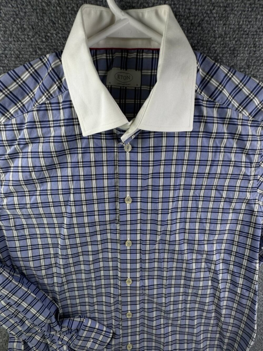 Eton Long Sleeve Button Up Dress Shirt Size 16 Contact Collar Purple Plaid Adult